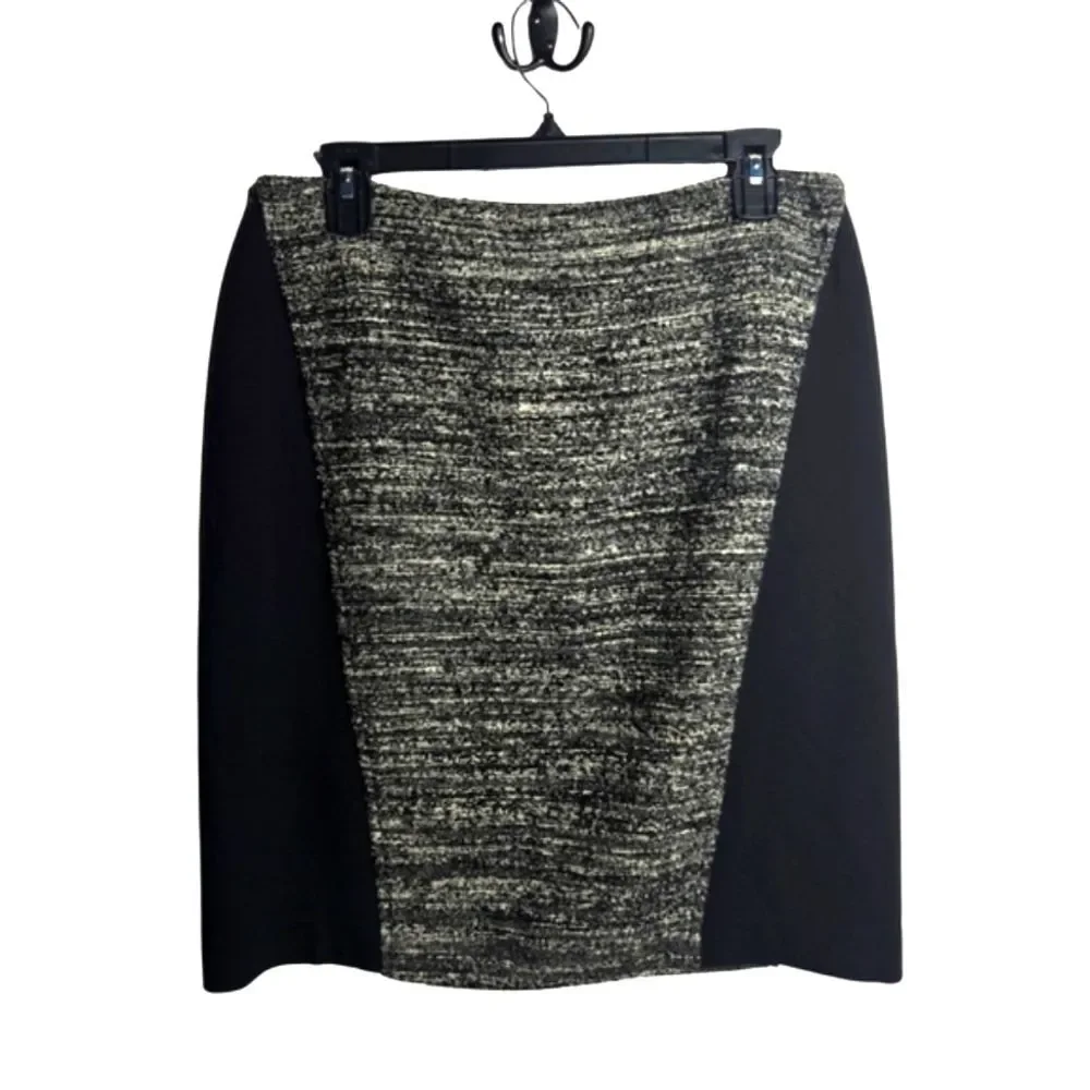 Ann Taylor Wool Tweed Colorblock Pencil Skirt Black Gray Corpcore Women's Size 8